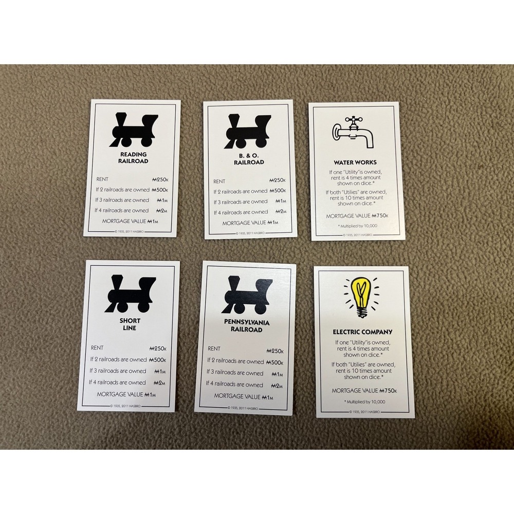 2011 Electronic Monopoly Property Cards Railroads Water‎ Works Electric Company